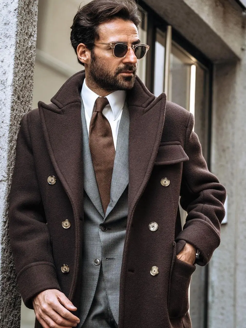 Winter Overcoat For Men Dark Brown Long Double Breasted Coat Man Woolen Jackets  Mens Social Clothing Casual And Elegant 1 Piece - AliExpress