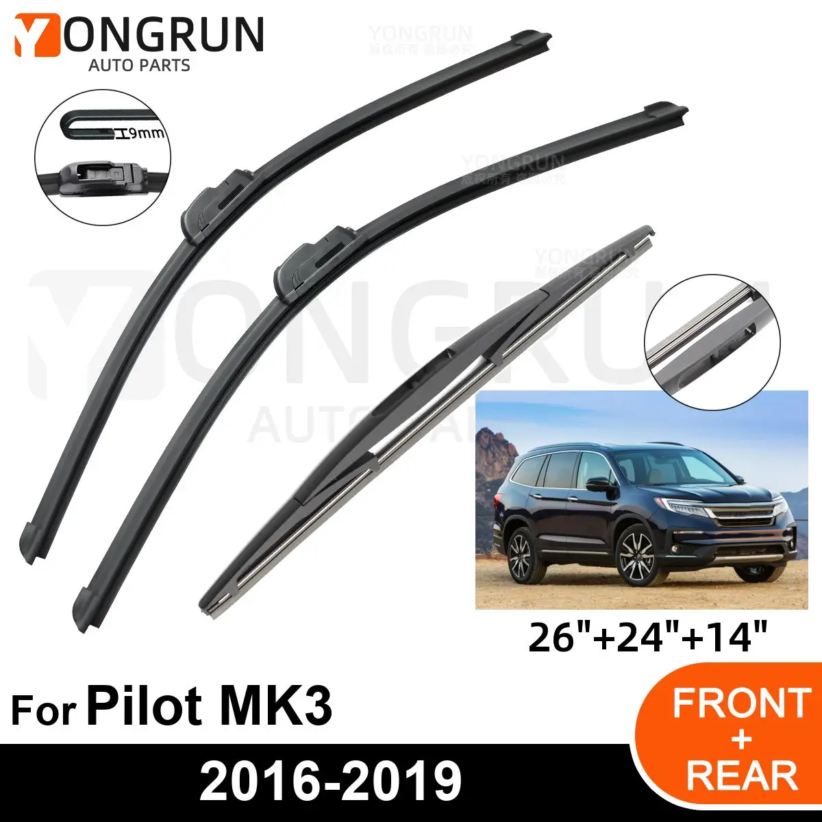 

Щетка стеклоочистителя для переднего и заднего ветрового стекла Honda Pilot MK3 2016-2019, резиновые аксессуары, 3 шт.