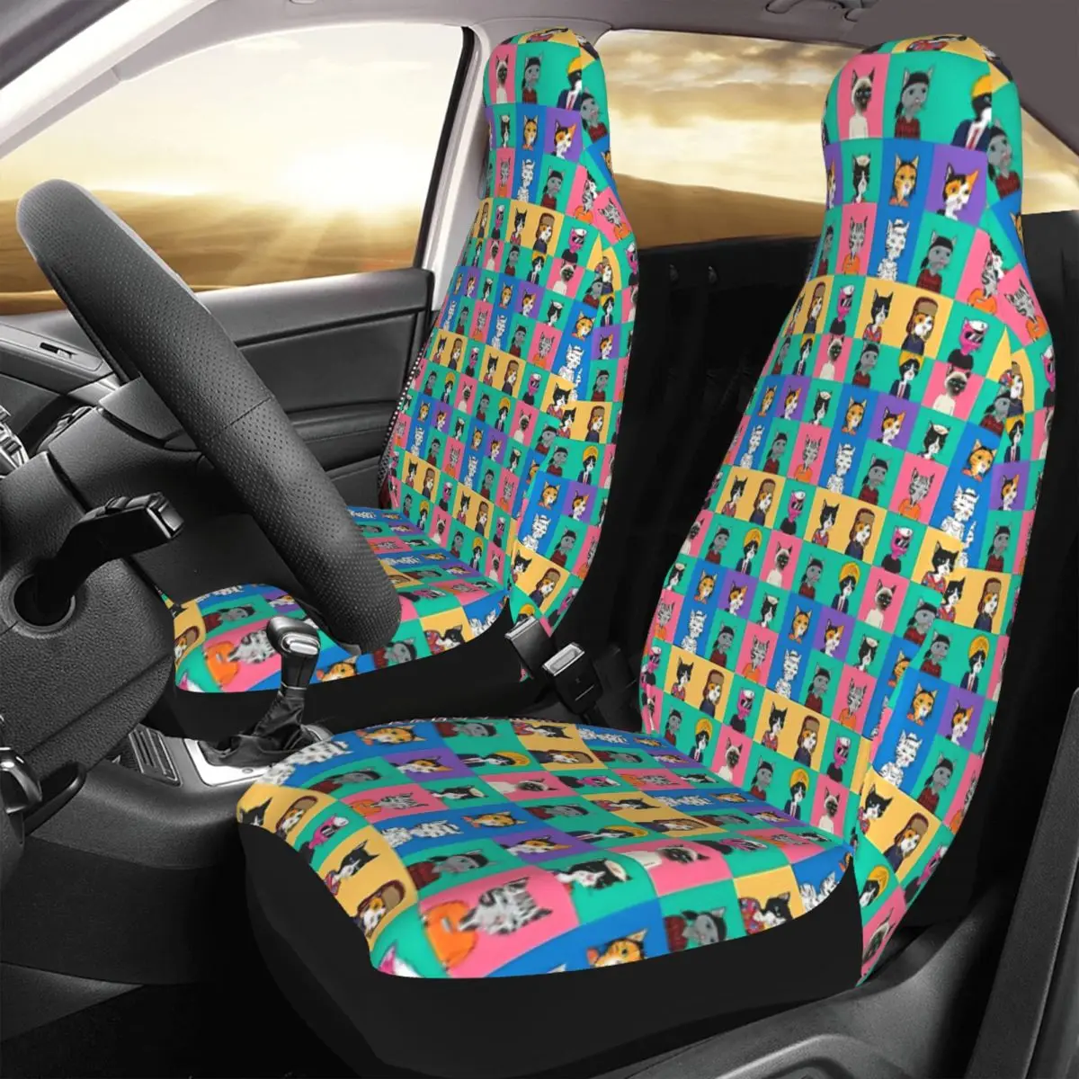 

Gutter Cat Gang Car Seat Cover Custom Printing Universal Front Protector Accessories Cushion Set