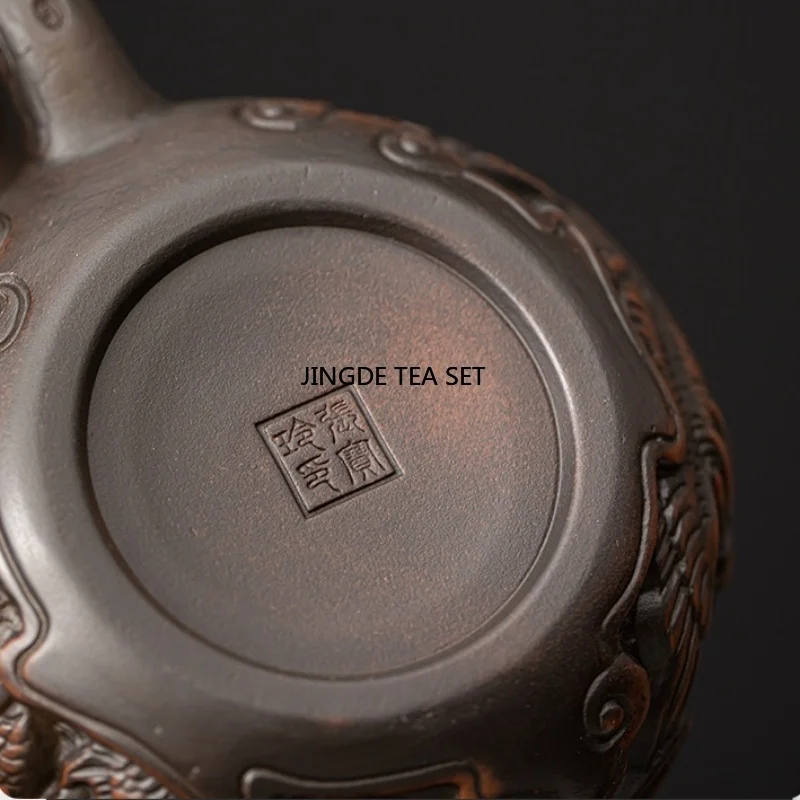 Small capacity purple pottery Xiao Long handmade antique relief teapot household kung fu tea set