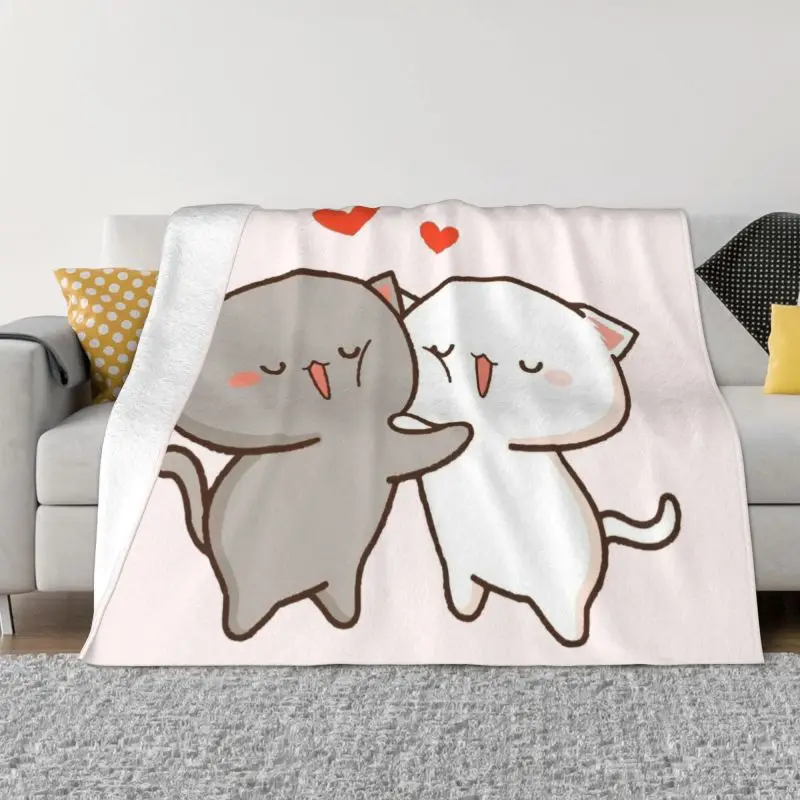 

Kawaii Mochi Cat Peach And Goma Hug Blanket Warm Fleece Soft Flannel Throw Blankets for Bedding Couch Outdoor Autumn 1
