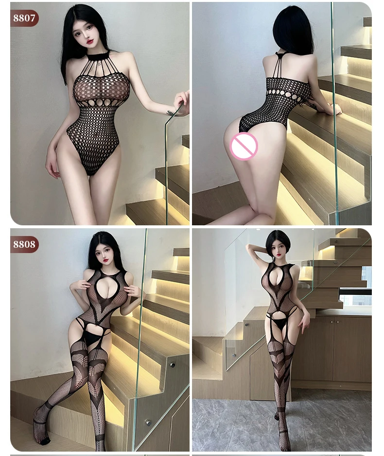 Women's Sexy Lingerie Porn Fishnet Mesh Bodysuit Female Perspective Sex Crotchless Hollow Stretch Teddy Bodystockings Women Underwear