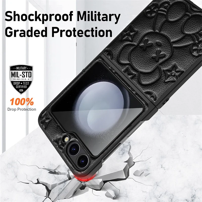 Cute Bear Folding Screen Phone Case for Samsung Z Flip 7 3 4 5 6 Folding Hinge Center Axis Case Film Integrated Phone