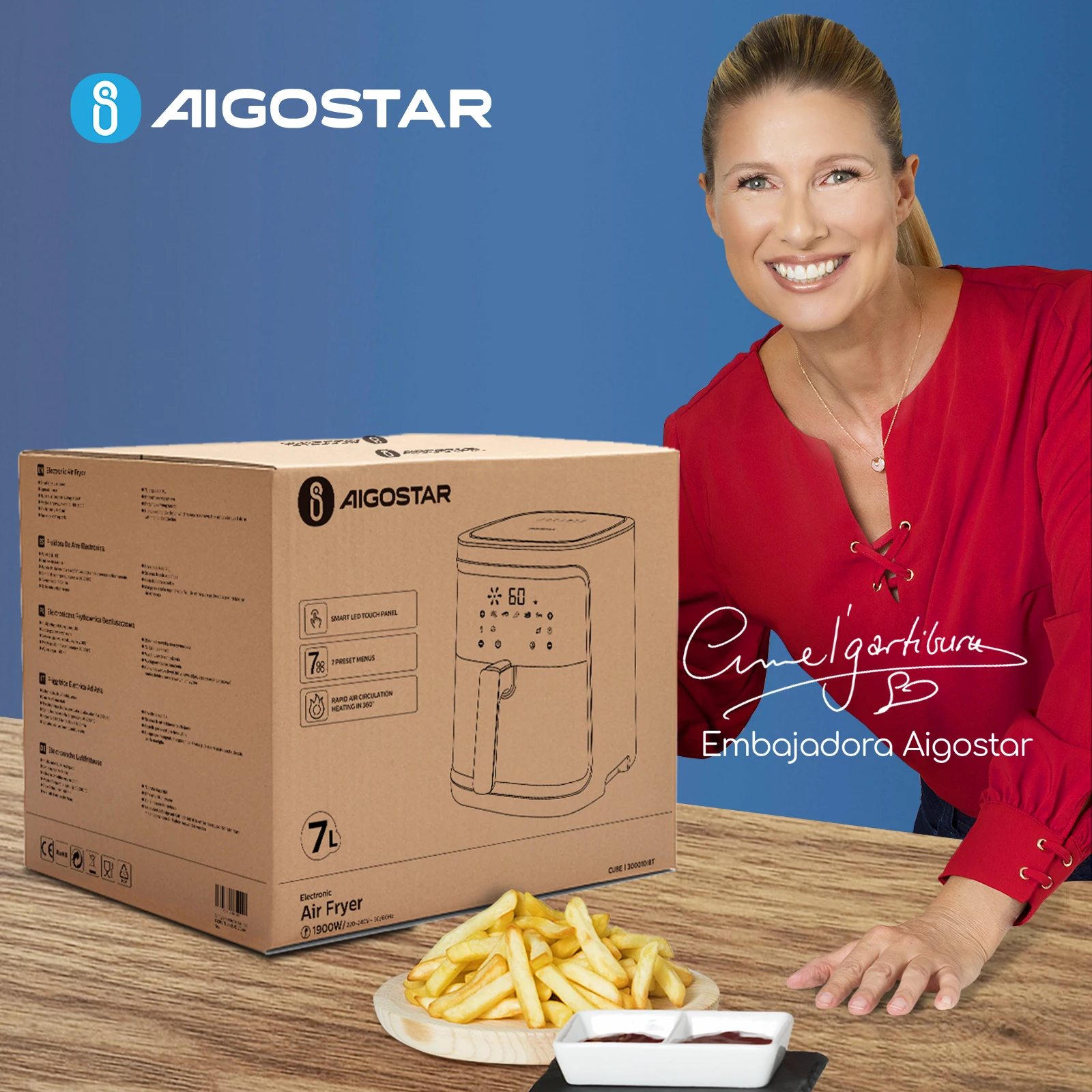 Aigostar Cube 7L Oil Free Air Fryer, 1900W, 7 Preset Functions + Keep Warm,  Manual Mode, LED Touch Panel, Dual Use: With Basket or Drawer, No BPA,  recipe book included - AliExpress