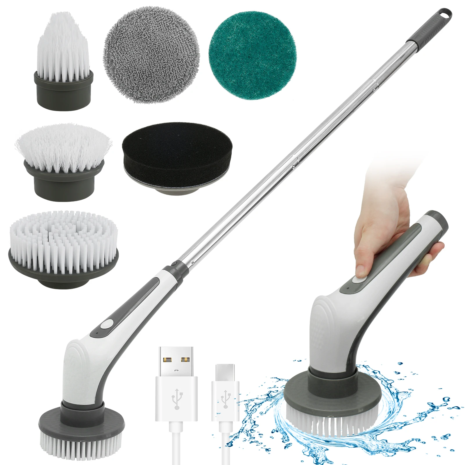 

Electric Spin Scrubber Waterproof Spinning Scrubber Brush with Removable Handle Cordless Cleaning Brush Shower Scrubber Brush