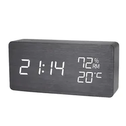 Enhanced Digital LED Wooden Clock with Voice Activation and Silent Alarm (Black)