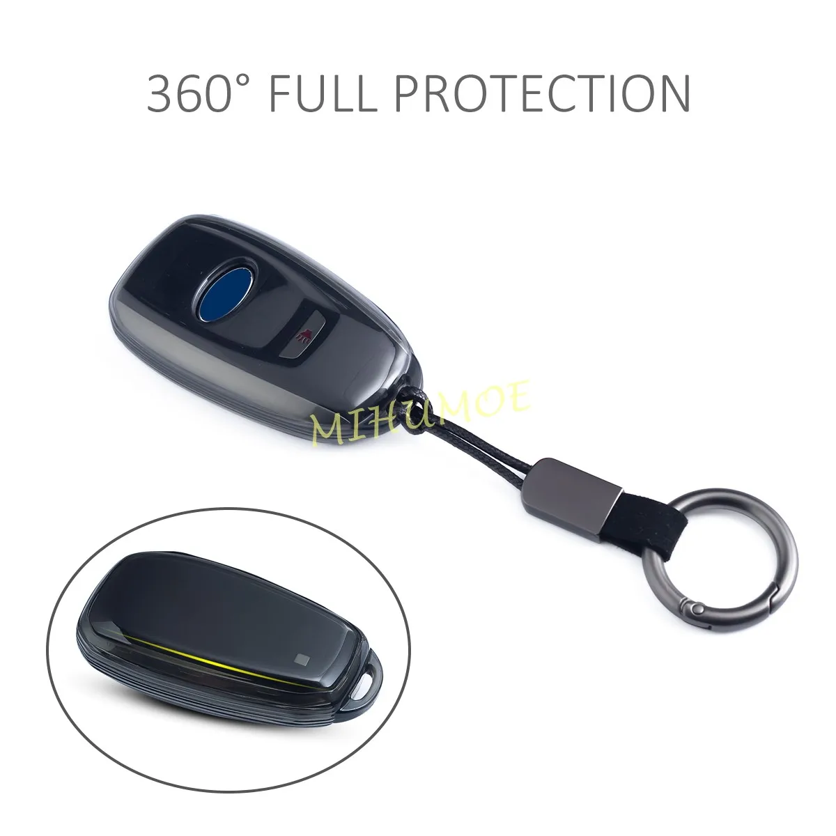 Sleek Black Transparent Car Key Fob Case Cover with Keychain