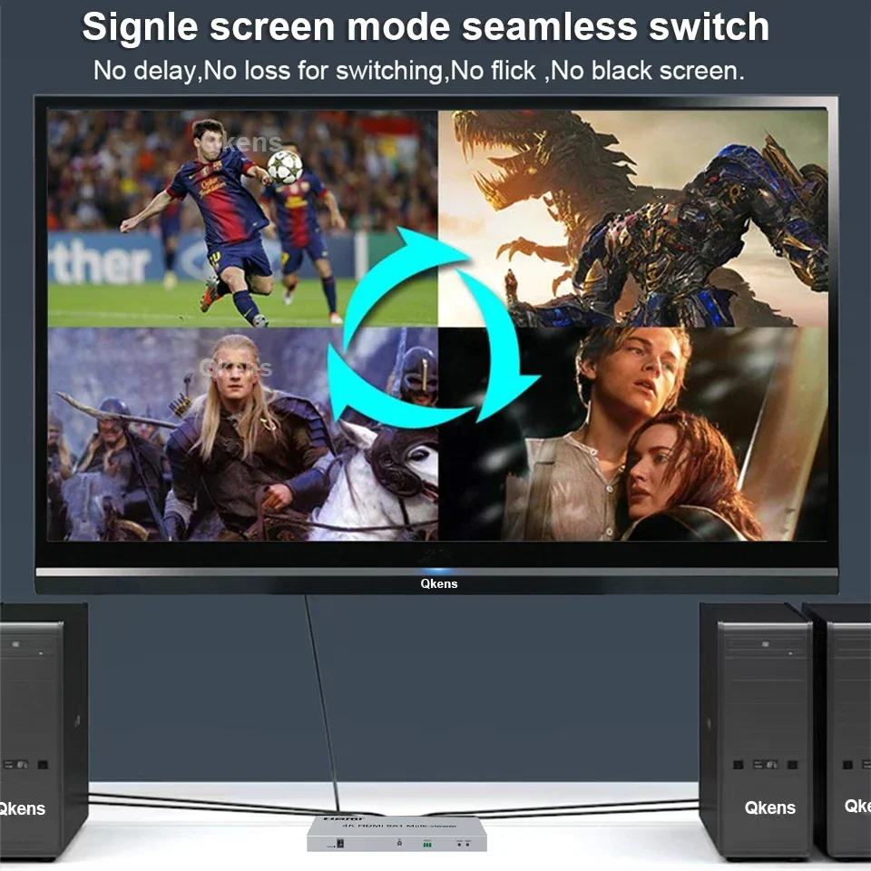 HD 4K 9x1 HDMI 멀티뷰어 2x1 4x1 6x1 8x1 멀티 스크린 분할 쿼드 스크린 듀얼 디스플레이 HDMI 멀티뷰어 IR 지원 심리스 스위치