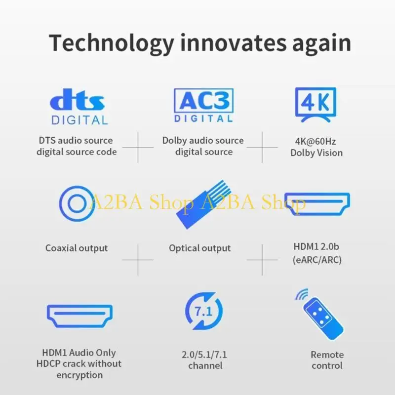 A2BA HD375 오디오 추출기 eARC AUX 동축 DAC 추출기 오디오 분배기 변환기