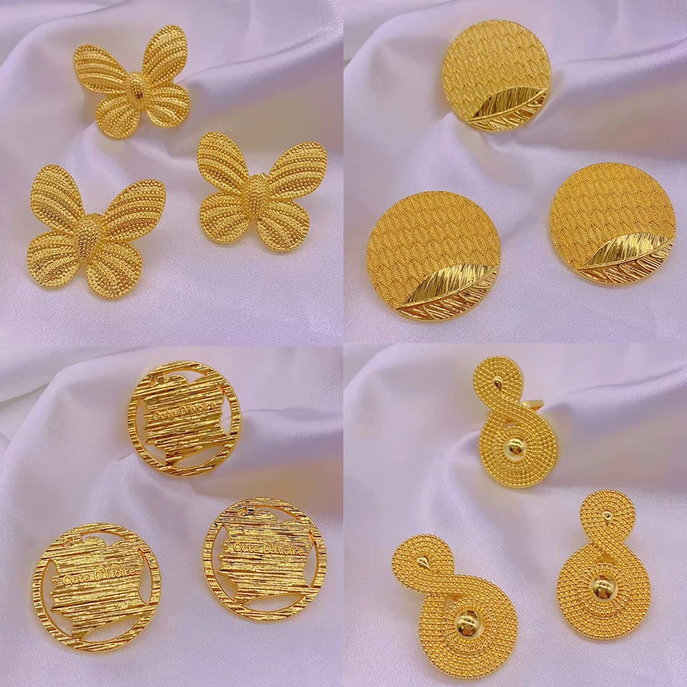 4Sets Jewelry Sets for Women Classic Wedding Gold Color Clip Earrings Adjustable Ring Ladies Birthday Gifts Jewelry Accessories