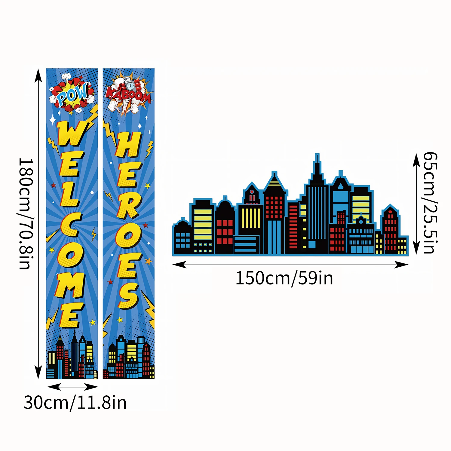 Hero Party Blu Rosa a tema Compleanno Porta Banner Skyline Edificio Portico Segno Hangi Super City Decorazione Portico per feste a tema eroe