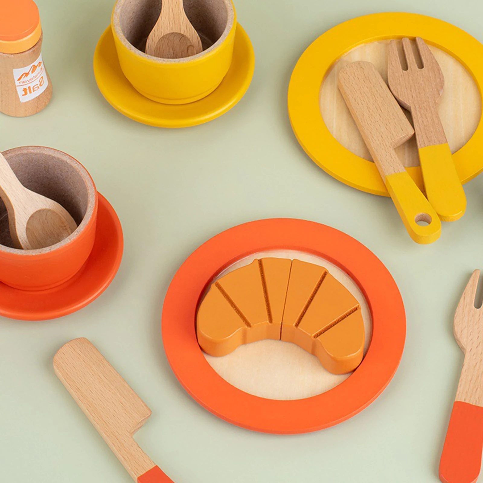 Montessori Wooden Toy Plates Dishes Play Cutlery Plate Set Pretend Play Playset Gift House Wooden Toys Simulation Afternoon