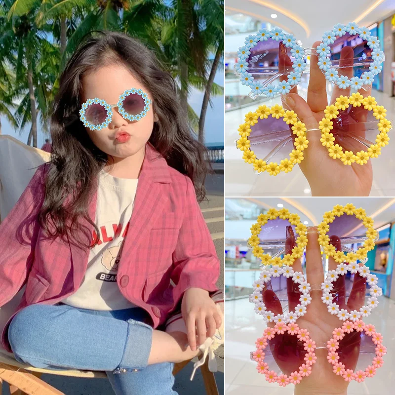 Summer Children Cute  Acrylic Flower Outdoor Sun Protection Sunglasses Baby Girls Classic Sunglasses Kids Boy UV400 Sunglasses_voghion.com