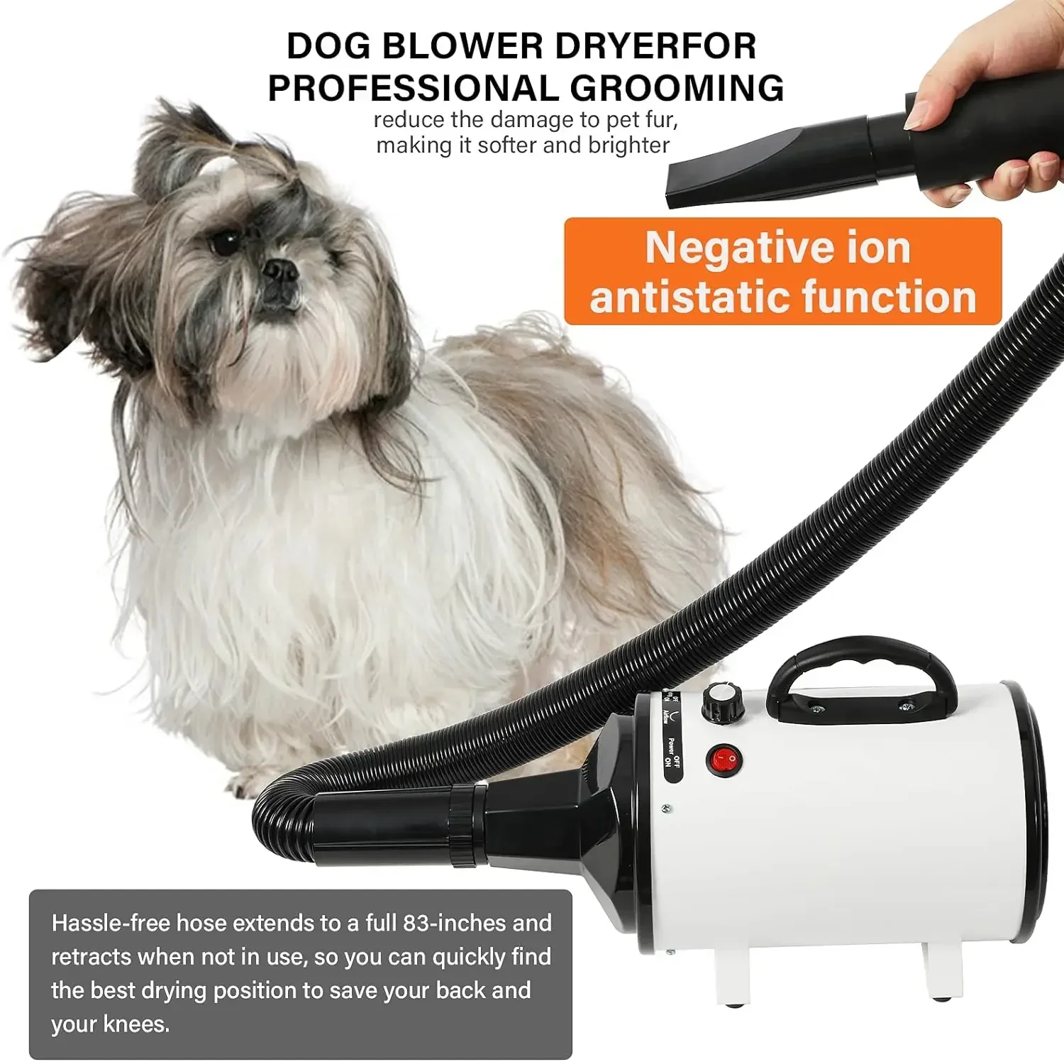 Pet Hair Dryer 2800W Hair Dryer for Dogs Pet Grooming Blower Warm Wind Secador Fast Silent Pet Dryer Drying Machine Stepless Speed Regulation