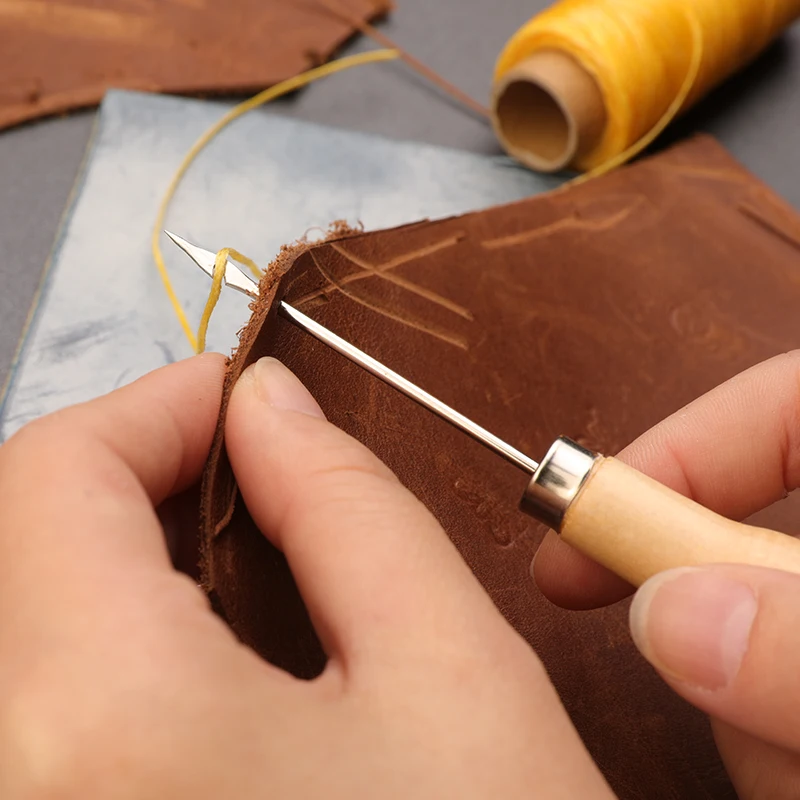 Leather Wood Handle Awl Hand Stitcher Leather Sewing Tools for DIY Craft