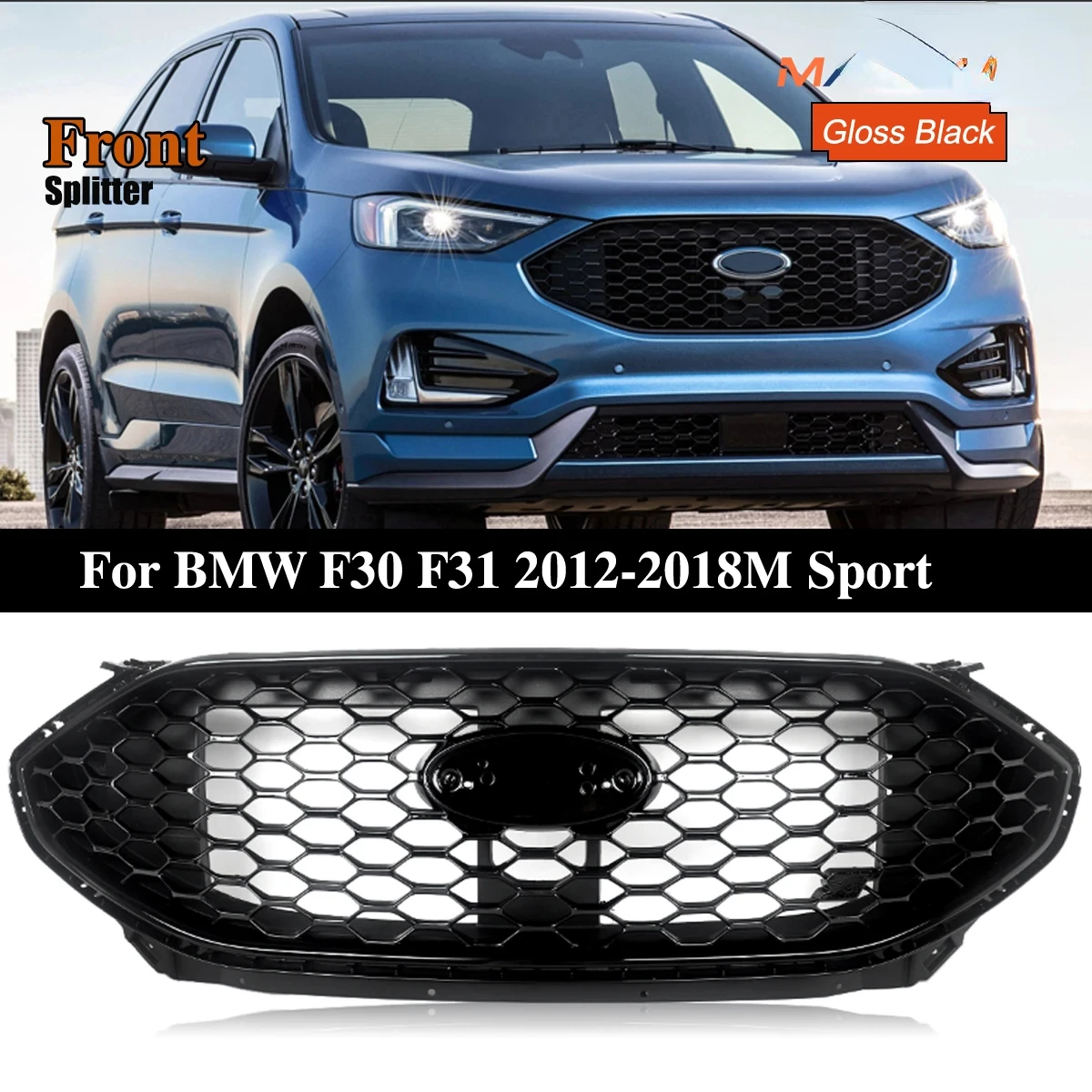 

Для 2019 2020 2021 2022 Ford Edge ST Sport передний бампер, верхняя решетка радиатора, глянцевый черный