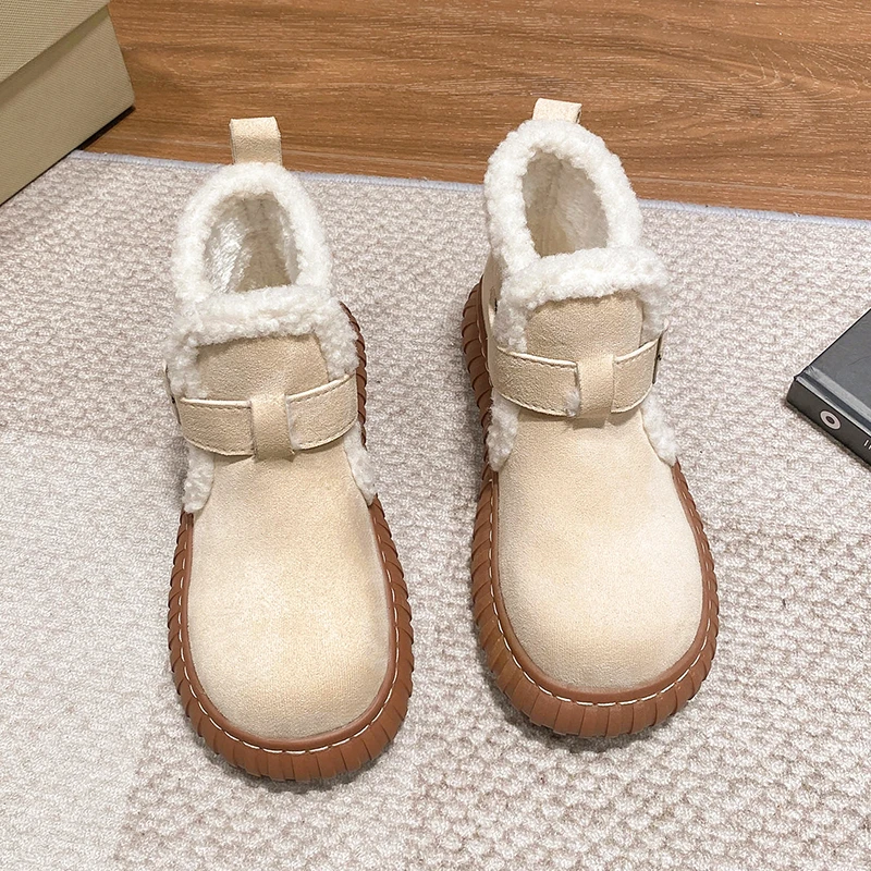 Aphixta Buckle Dec 4cm Chunky Heel Women Warm Snow Boots Sneaker Shoes Short Plush Ladies Footwear botas de invierno para mujer