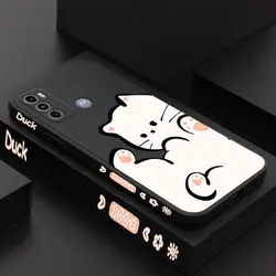 White Cloud Cat Silicone Phone Case - Stylish and Protective Cover for MOTO G53 (Black)