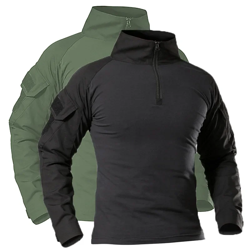 Outdoor Tactical Shirts Men's Camouflage Shirt 1/4 Zip Long Sleeve Combat T Shirt Cotton Airsoft Shirts men tactical shirts