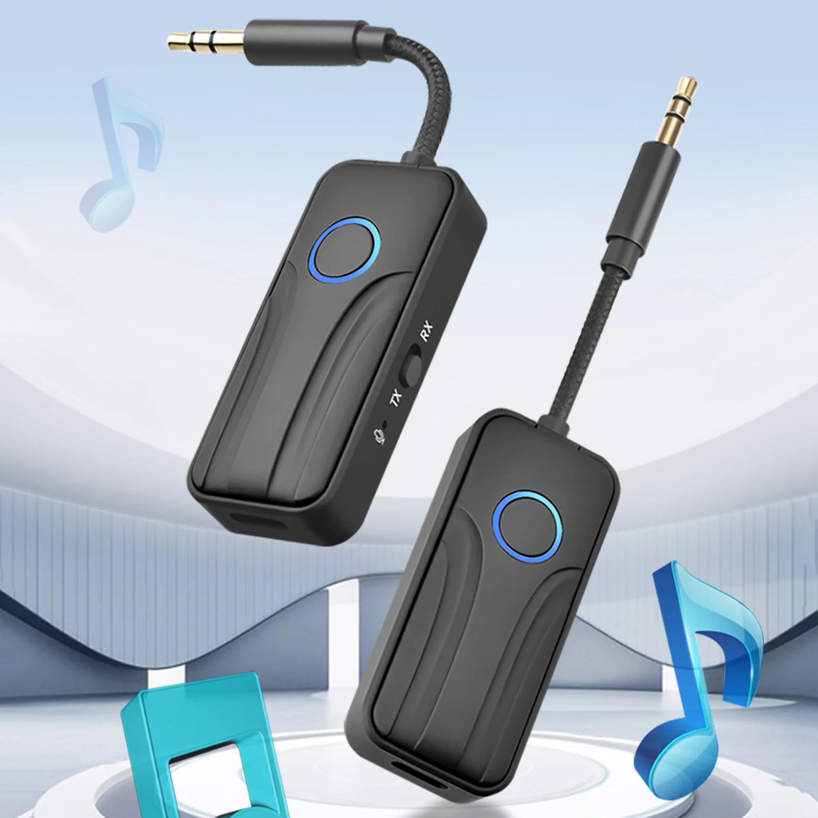 블루투스 6.0 AUX 오디오 송수신기 2 in 1 무선 어댑터 3.5MM 마이크 내장 하이파이 스테레오 음악 (자동차, TV, PC, 트레드밀용)