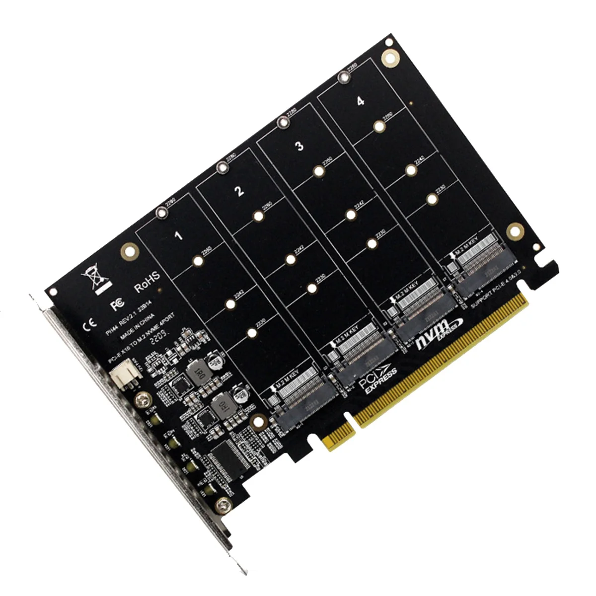 

4 Port M.2 NVMe SSD To PCIE X16M Key Hard Drive Converter Reader Expansion Card, 4 X 32Gbps Transfer