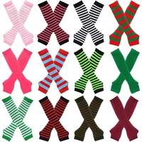 Warmer Knitted Long Fingerless Gloves Elbow Mittens Christmas Acces Gift Fashion Women Emo Gloves Lady Striped Elbow Gloves