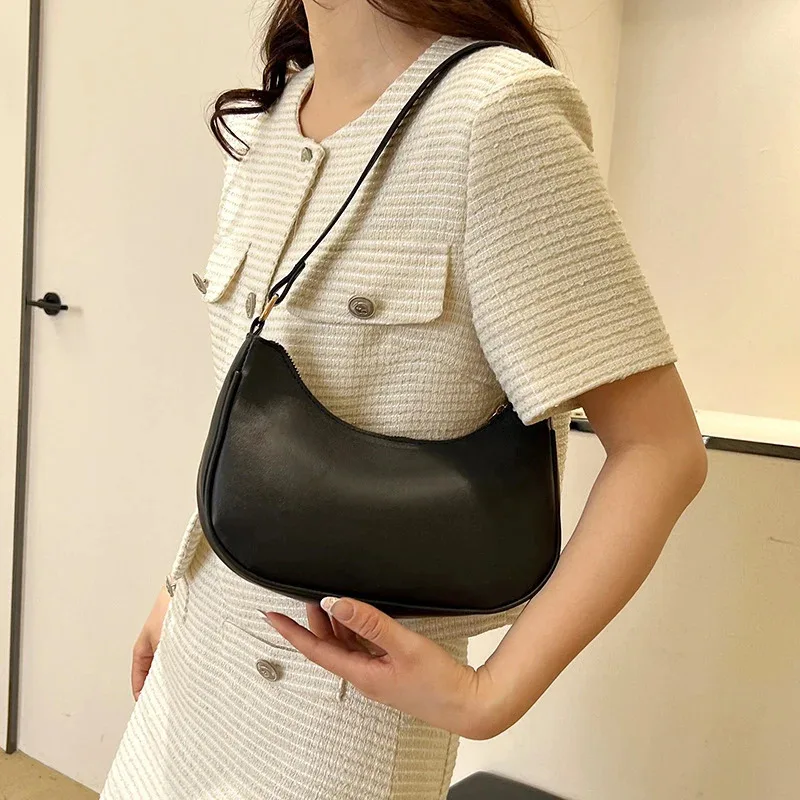 Women Luxury Solid Color PU Leather Shoulder Clutch Underarm Casual Tote Bag