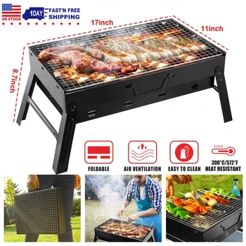 [US Stock] Portable Charcoal BBQ Grill Folding Stainless Steel Barbecue for Outdoor Camping Tailgating Picnic 4-6 People 1