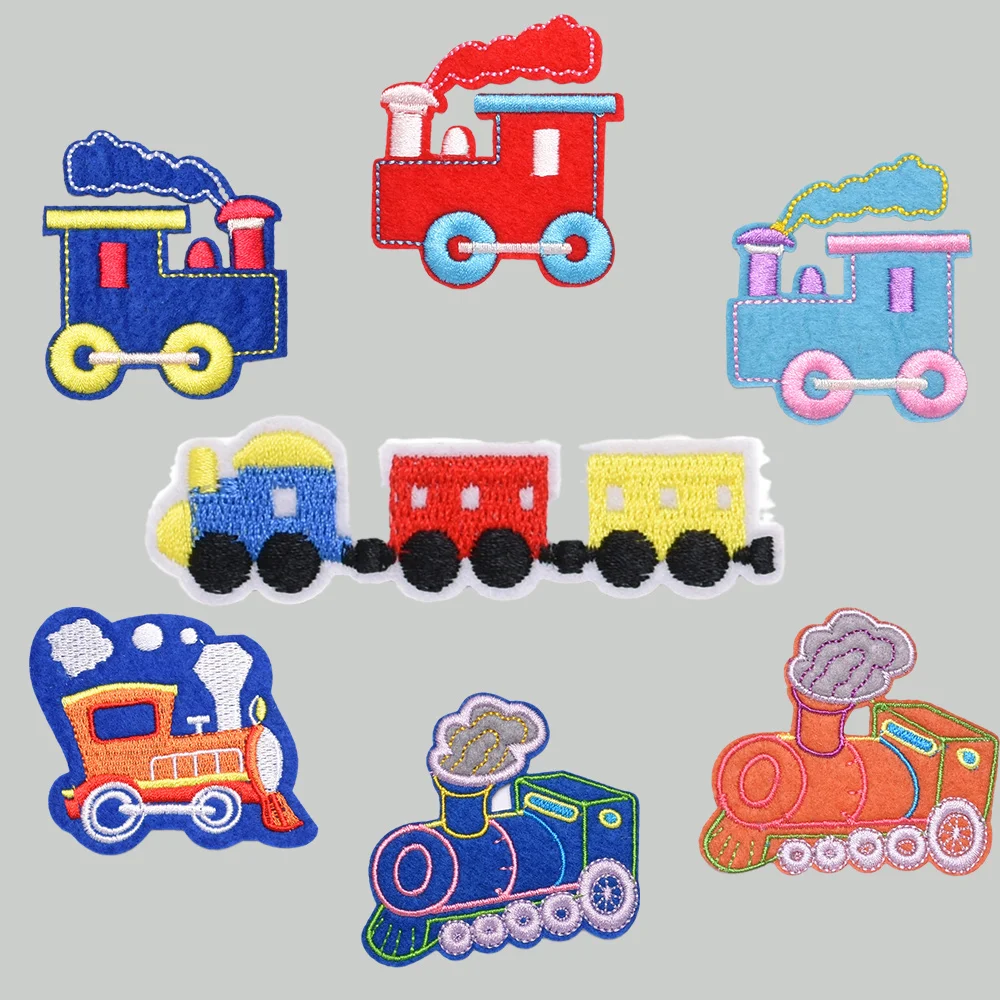 

7pcs Train Patches Steam Train Retro Engine Kids Tiny Decal Decorative Repair DIY Applique Sew Iron on Embroidered Patches