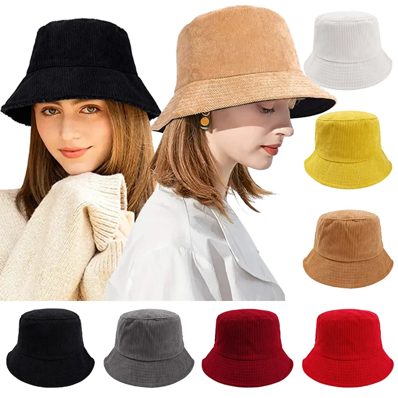 Tanio Jesienno-zimowa klasyczna sztruksowa kapelusz typu Bucket Outdoor Panama czapki