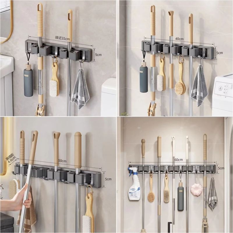 Description Picture 6 of itemMulti-Purpose Hooks Mop Rack Wall-Mounted Mop Storage Box Broom Hanger Hook Bathroom Waterproof Wall Aluminum Alloy Bore Hook