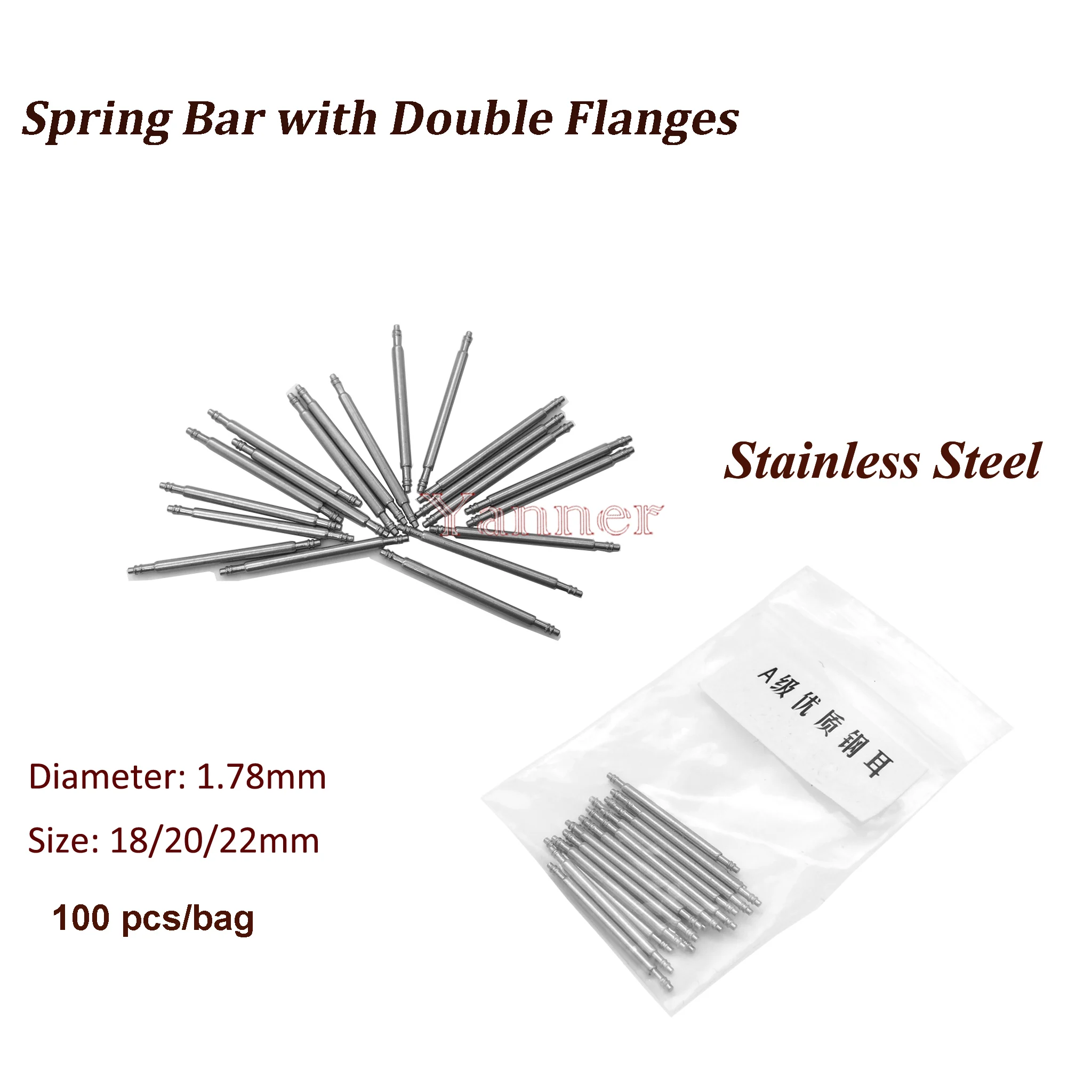 

100 pcs Stainless Steel Double Flanges 18-22mm Watch Band Spring Bars Strap Link Pins Tool Deal for Watchmaker