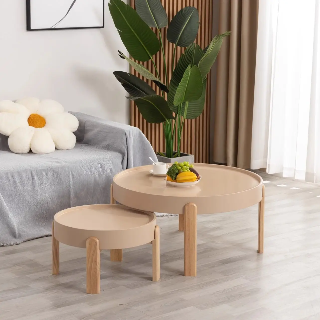 

Журнальные столики из массива дерева кремового цвета, современный минималистичный домашний круглый чайный столик в скандинавском стиле для гостиной, прочная мебель для дома