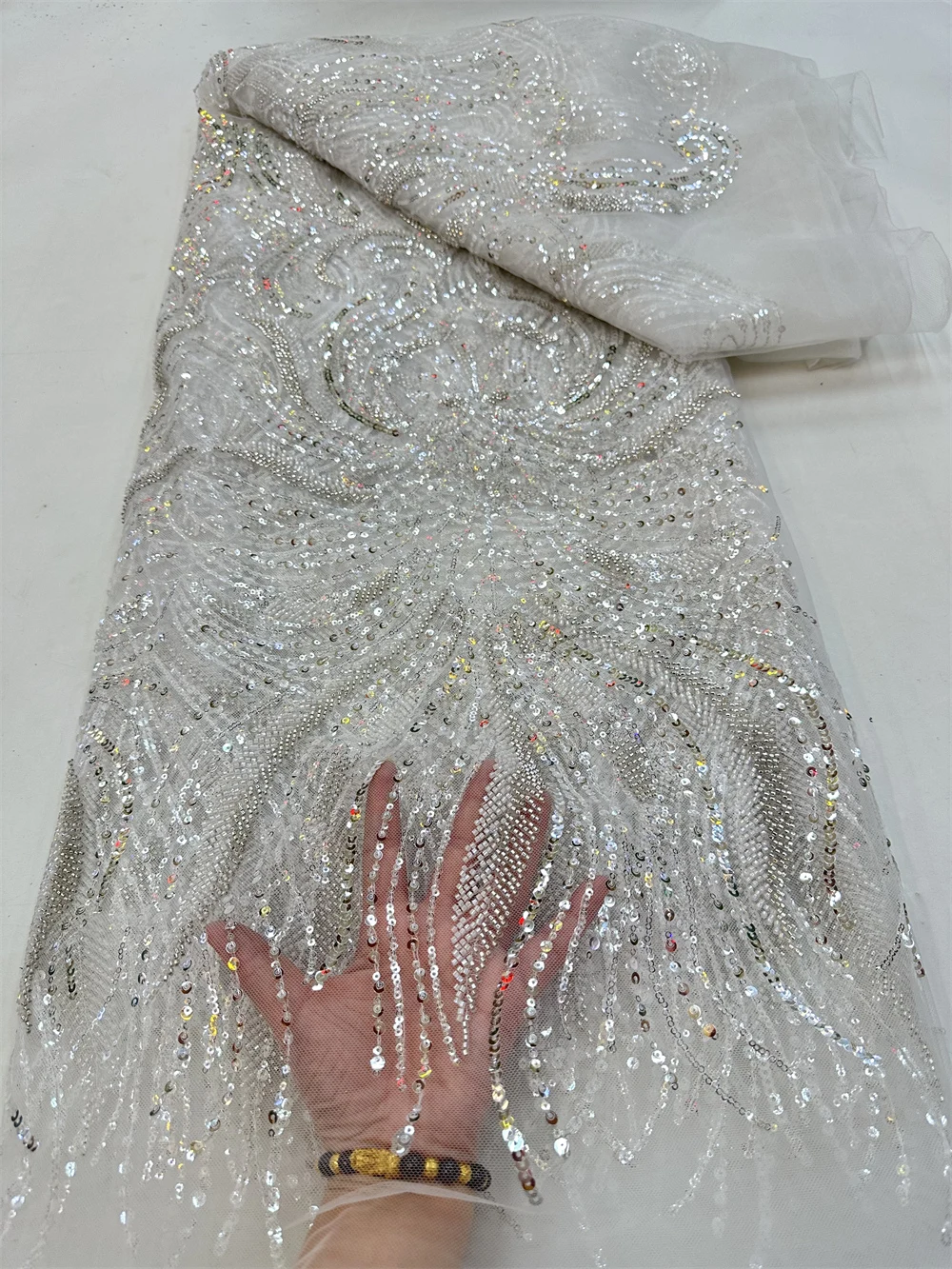 

Роскошная африканская кружевная ткань с блестками и бисером 2023, Высококачественная нигерийская французская Свадебная вышивка для жениха и невесты, Тюлевое кружево QF0596