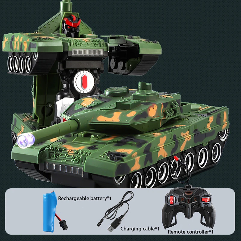 RC Tanque Carregando Deformação Robô, Veículo Militar, Tanque De Controle Remoto, Música Leve, Brinquedo Dos Meninos, Presente De Natal