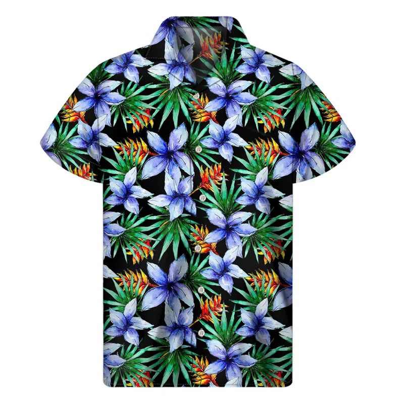 thumbnail image 1 of Camisa hawaiana con estampado 3D de plantas tropicales para hombre, camisas con botones para playa, camisetas de manga corta de verano, blusa hawaiana con solapa de calle, 1 of 5