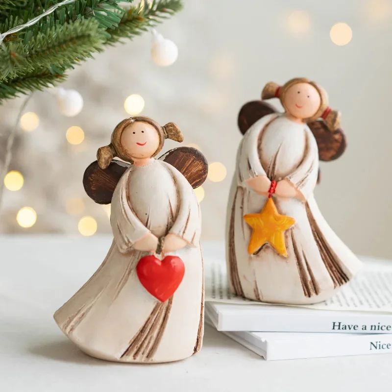 Christmas Love Angel Girl Rural Pastoral Resin Statue Christmas Decoration Table Decoration Wedding Celebration Gift