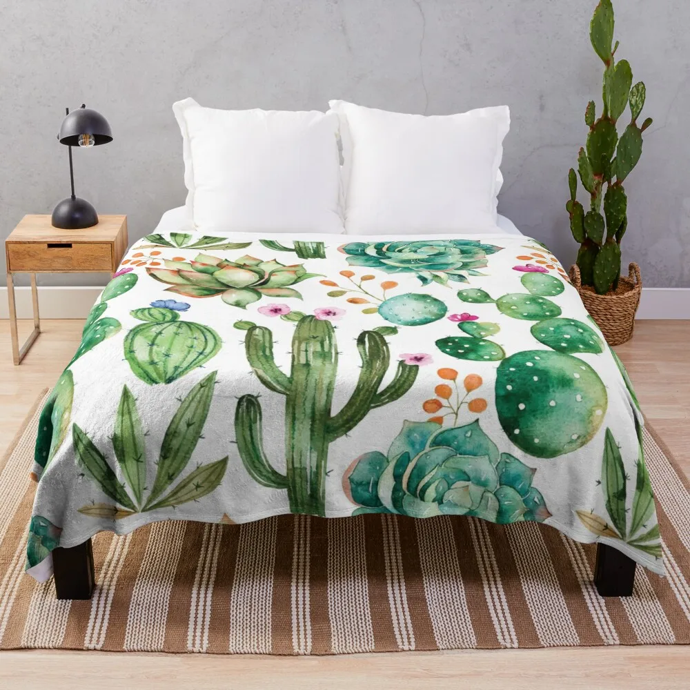 

Watercolor Cactus Pattern Throw Blanket Retros for winter Luxury Blankets