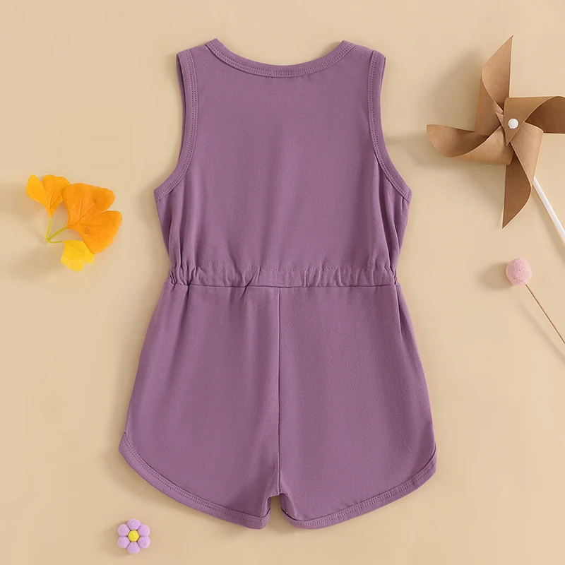2024-12-04 Lioraitiin Litter Girls Summer Casual Jumpsuit Sleeveless Crewneck Solid Color Drawstring Tank Romper 5