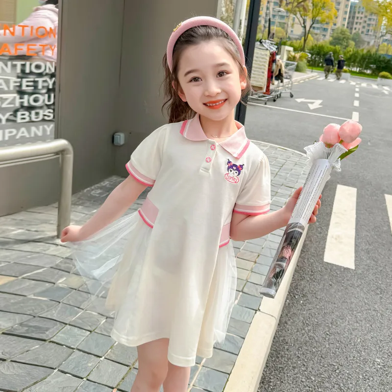 

Hot Kuromi Kids Cotton Dress Cartoon Sanrios Summer Princess Dress Anime Casual Loose Polo Skirt Cute Girl Gauze Skirt Sweet Top