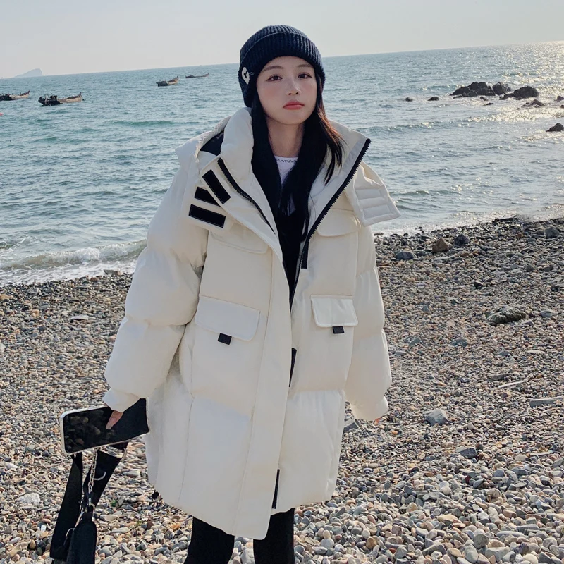 

Women 'S High-Grade Hooded White Down Cotton-Padded Coat Winter New Thick Mid-Length Bread Coat