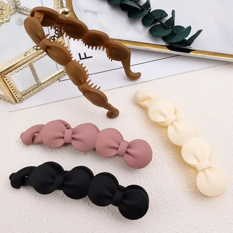 Banaan Haarclips Vrouwen Eenvoudige Elegante Effen Kleur Frosted Haarklauwen Paardenstaart Houder Matte Haarspeldjes Strik Haar Klauwen