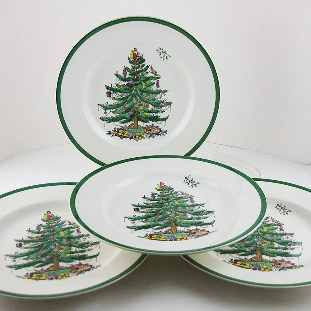 

Set of 4 6.5 INCH Christmas Tree Ceramic Plate Breakfast Beef Dishes Dessert Dish Fruit Snack Plate