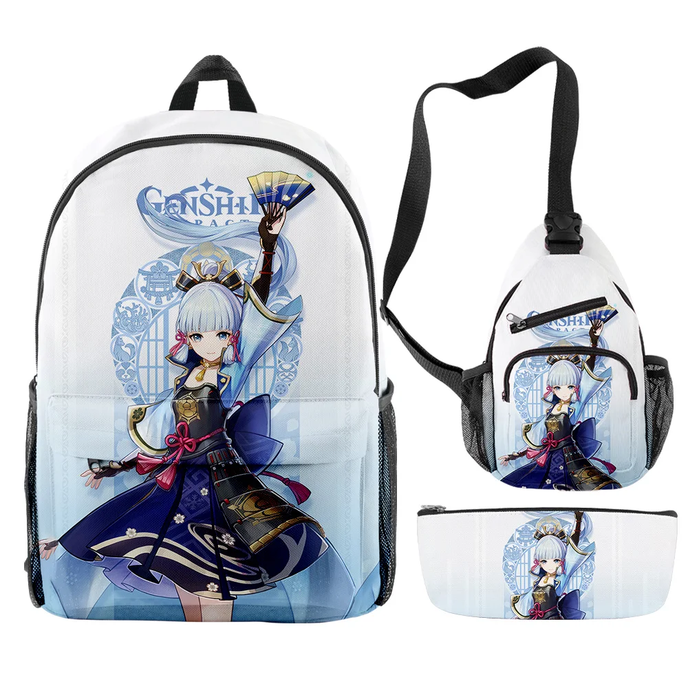 Cartoon Genshin Impact Kamisato Ayaka 3pcs/Set Backpack 3D Print Bookbag Travel Laptop Daypack Backpacks Chest Bags Pencil Case