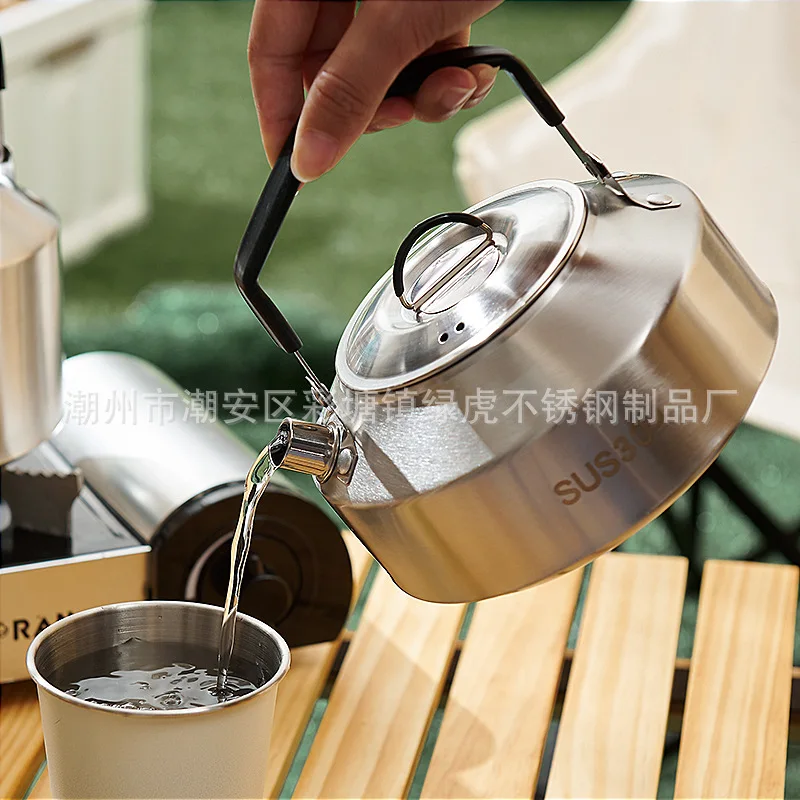 Large Capacity Outdoor Camping Kettle Coffee Pot 304 Stainless Steel Gas Tea Pot Bottle Kitchenware Frying Pan Grill BBQ