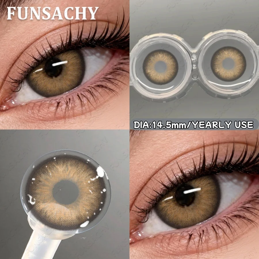 Colored Natural Brown Eye Contacts - Gray Fashion Korean Lens for Big Eyes, Cosmetic Yearly Lenses (1 Pair)