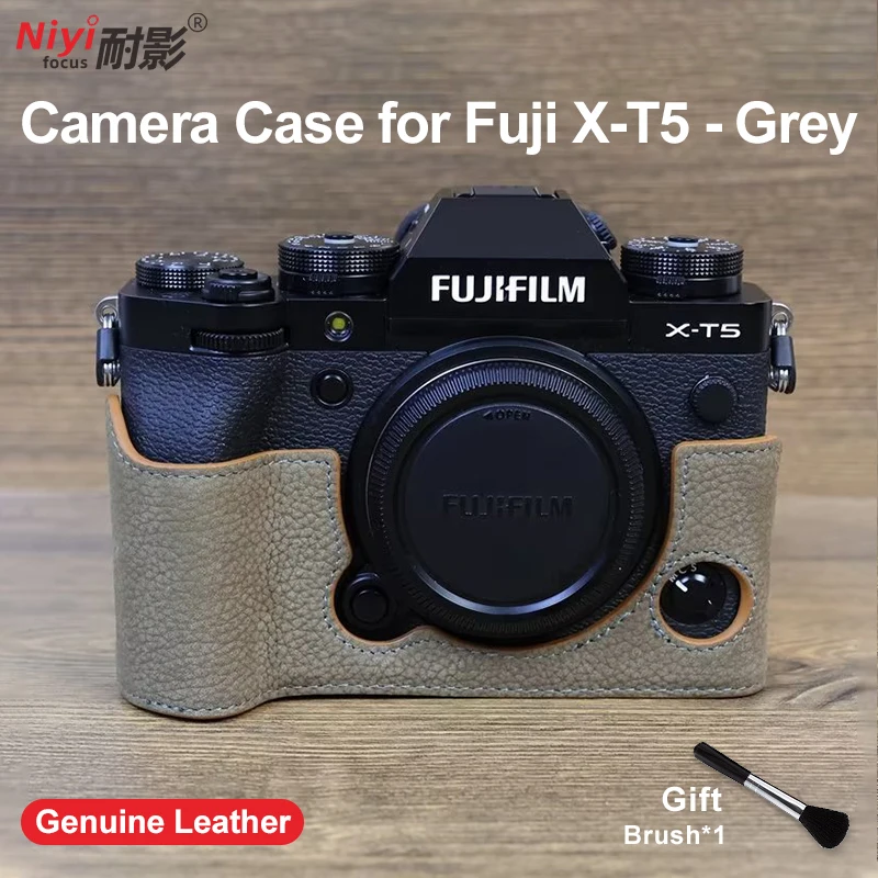 PGYTECH Mezza Custodia In Vera Pelle Per Fujifilm X-T5 – Base In Alluminio, Scomparto Per SD Card, Occhiello Per Cinturino, Marrone