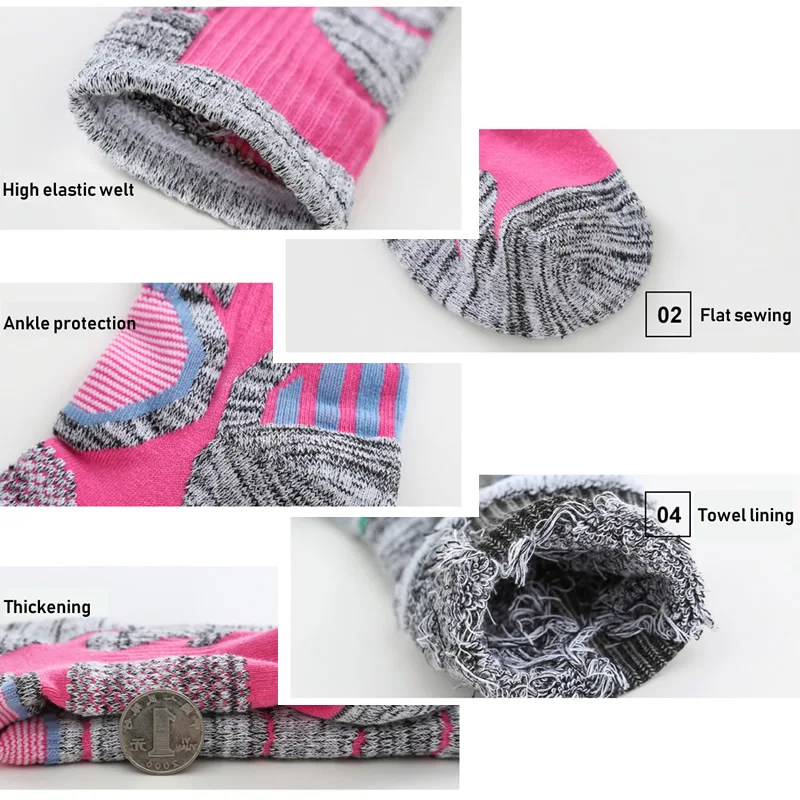 2 Pairs Winter Cotton Skiing Socks Men Women Towel-bottom Warm Socks Outdoor Sports Running Snowboarding Cycling Hiking Stocking