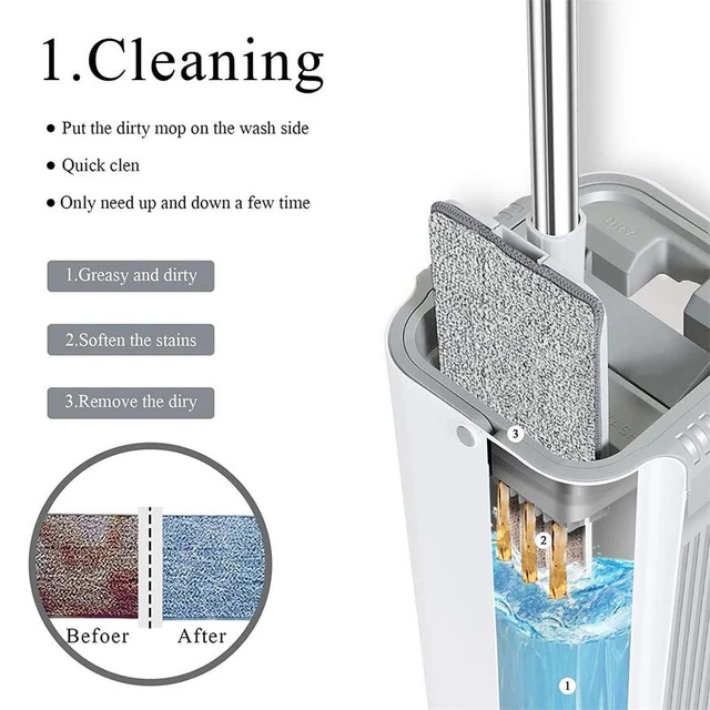 Mop Floor Mop With Bucket Lazy Squezze Free Hand Magic Cleaning Mop  Microfiber Flexible Rags Kitchen Household Wringing Tools
