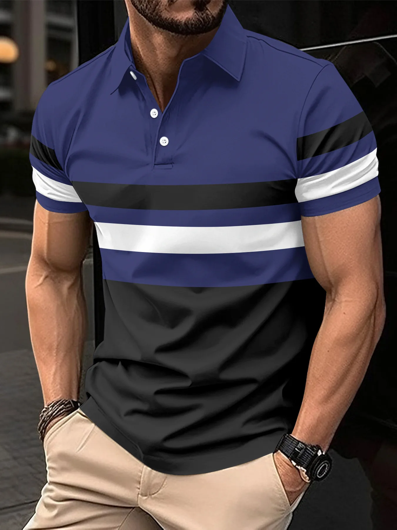 Europe and America cross-border 2025 summer new short-sleeved POLO shirt striped men's sports and fitness polo shirt top 7 Sa5c7f8d5505349e89a37f3b8ba665b8bC